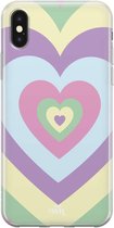 Retro Heart Pastel - iPhone Transparant Case - Hoesje met hartje pastel kleuren - Blauw / Paars / Roze / Groen - Siliconen hoesje geschikt voor iPhone Xs Max