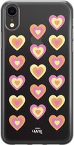Retro Heart Pastel Pink - iPhone Transparant Case - Transparant siliconen hoesje geschikt voor iPhone Xr hoesje - Shockproof case doorzichtig met hartjes - Hartje beschermhoes