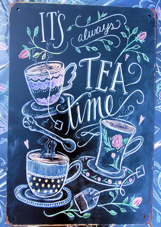 It's always tea time | wandborden metaal | 20 x 30cm