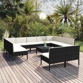 12-delige Loungeset met kussens poly rattan zwart