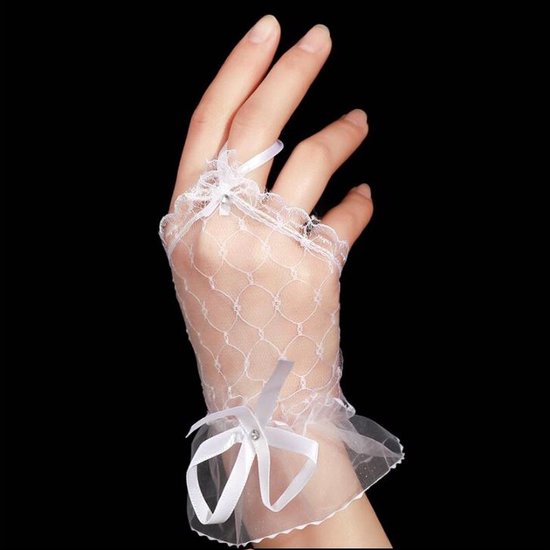 CHRISK Dames bruiloft handschoenen lange tule bruids