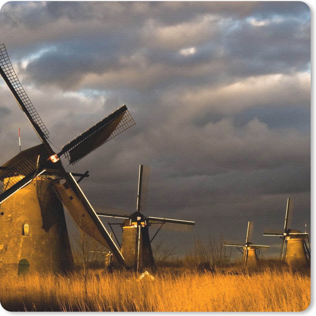 Muismat 20x20 cm - Mousepad Molen - Nacht - Nederland - Muismatten