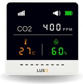 LUSQ® CO2 meter met NDIR sensor – Luchtkwaliteitsmeter – CO2 meter binnen – CO2 melder & monitor – draagbaar en oplaadbaar – Met alarm