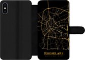 Bookcase Geschikt voor iPhone X telefoonhoesje - Roeselare - Kaart - Goud - Met vakjes - Wallet case met magneetsluiting
