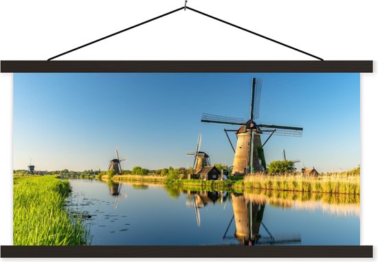 Porte-affiche avec affiche - Affiche scolaire - Moulin à vent - Water - Réflexion - Pays- Nederland - 150x75 cm - Lattes noires