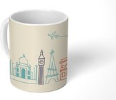 Mok - tekening van getekende bezienswaardigheden met een vliegtuig - 350 ML - Beker - Uitdeelcadeautjes