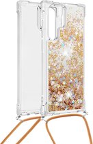 Lunso - Backcover hoes met koord - Samsung Galaxy S22 Ultra - Glitter Goud