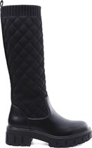 WELOVESHOES® Laarzen, Sock boots met Hak - Imitatieleer, Stof - Zwart - Maat 36