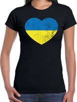 Oekraine hart t-shirt zwart dames - Oekraine protest/ demonstratie shirt met Oekraiense vlag S