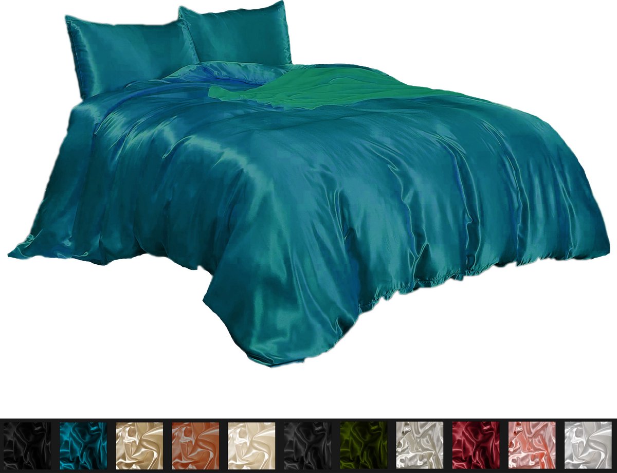 Satijn Dekbedovertrek - Blauw - 140x220 Litalente - Silk Dekbedovertrek - Glans Satijn
