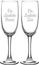 Gegraveerde Champagneglas 16,5cl De Leukste Broer-De Leukste Zus