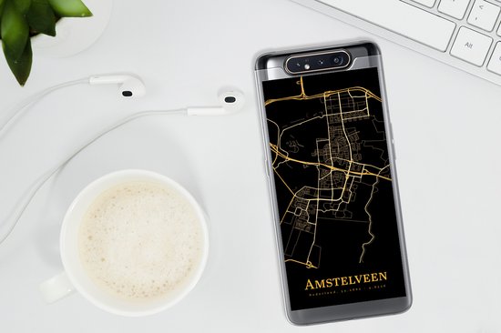 Telefoonhoesje Geschikt voor Samsung Galaxy A80 hoesje - Amstelveen - Stadskaart - Goud - Siliconen Telefoonhoesje Telefoonhoesje