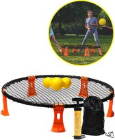 2BEHOME Roundnet set inclusief 3 ballen, ballenpomp en handige meeneemtas - Geschikt voor Roundball en Smashball te spelen- Oranje