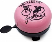 fietsbel Amsterdam Holland 58 mm staal roze/zwart