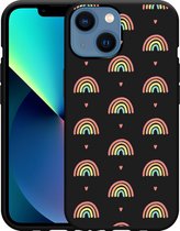 Geschikt voor Apple iPhone 13 Mini Hoesje Zwart Regenboog Patroon - Designed by Cazy