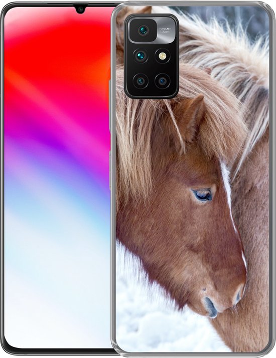 Coque Xiaomi Redmi 10 - Paarden - Poulain - Neige - Coque de téléphone en Siliconen