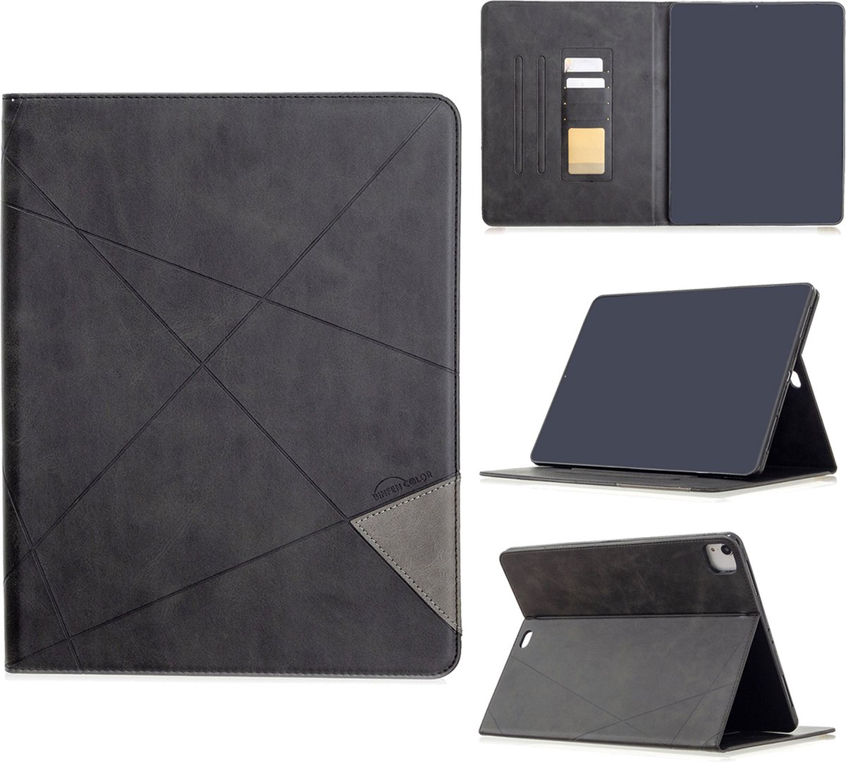 Apple iPad Pro 12.9 (2021) Hoes | Lederen iPad Book Case | Tablet Hoes | Pasjes | Zwart
