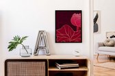 Poster Rood gouden lotus en bladeren botanisch - Links / Planten / Bladeren / 30x21cm