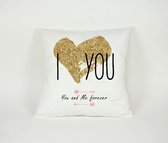 Kussensloop I Love You / You and Me Forever Hartje - Kussenhoes - Sierkussen - Valentijn Cadeau - Kinderkamer - 45x45cm - Exclusief Vulling - PillowCity