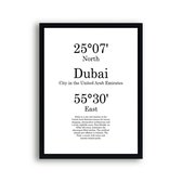 Schilderij  Steden Dubai met graden positie en tekst - Minimalistisch / Motivatie / Teksten / 40x30cm