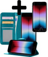 iPhone SE 2022 Hoesje Book Case Hoes Met Screenprotector - iPhone SE 2022 Case Wallet Cover - iPhone SE 2022 Hoesje Met Screenprotector - Turquoise