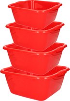 Voordeelset multifunctionele kunststof vierkante teiltjes rood in 4-formaten - 6-10-15-20 liter inhoud