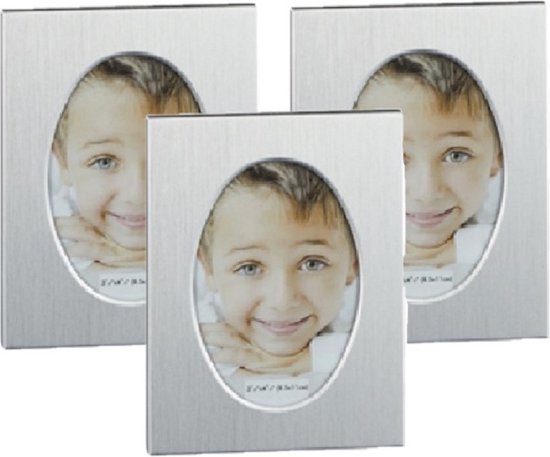 Set van 3x stuks aluminium fotolijst zilver ovaal geschikt voor een foto van 5,5 x 8 cm - Fotolijstjes