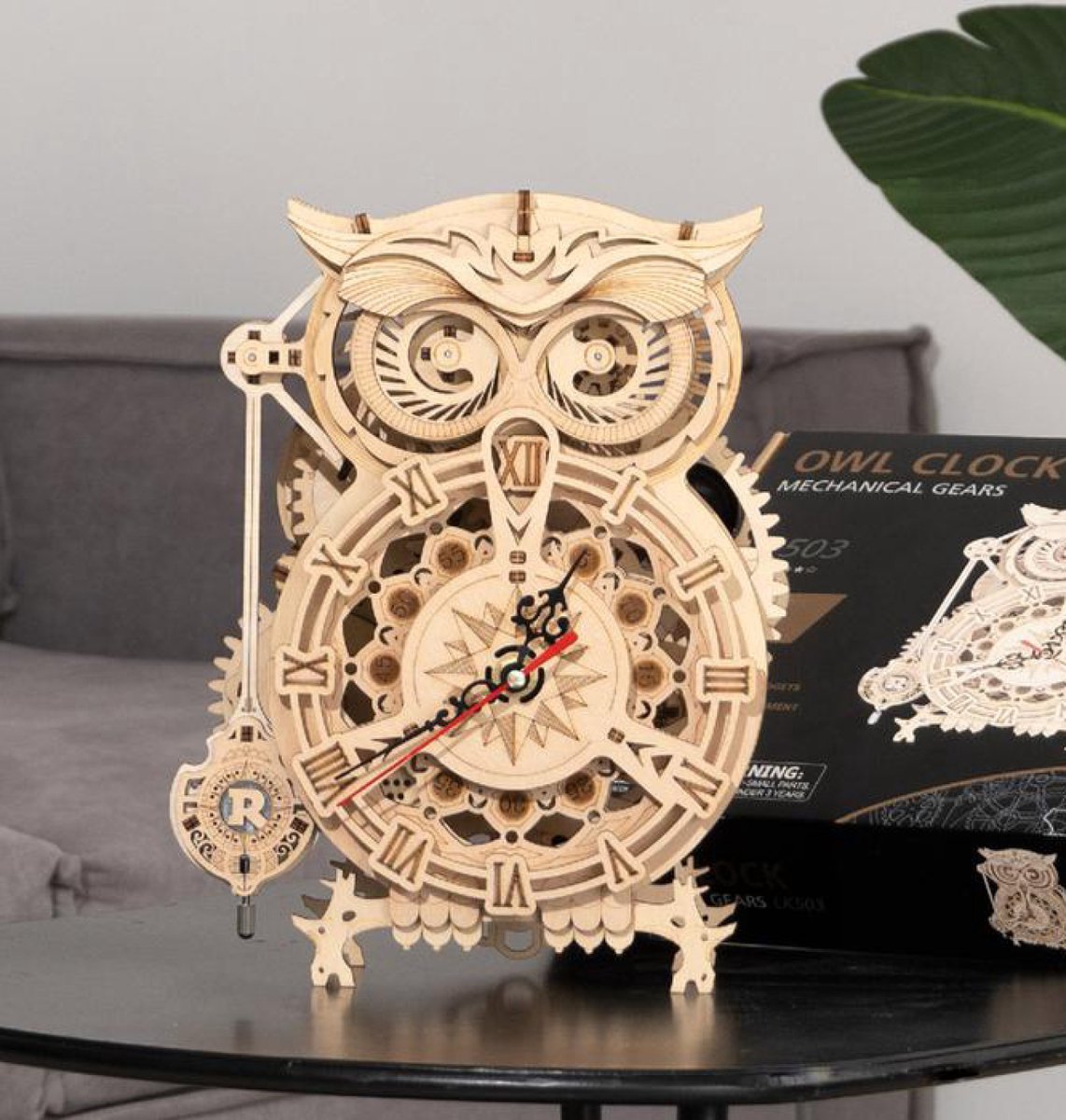 Robotime Mechanische Uilklok - 3d Houten Puzzel – 12.8 x 20.6 x 26.5 cm - Modelbouwpakket voor Volwassenen - Creatieve Bouwset - DIY — afbeelding 4