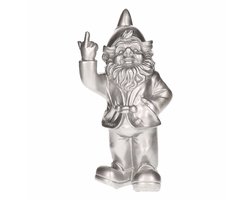 Stoobz design Tuinkabouter - zilver - fuck you middelvinger - 20 cm