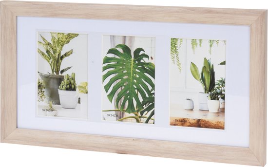 Home & Styling Fotolijst - voor 3 fotos van 9 x 14 cm - hout look - kunststof