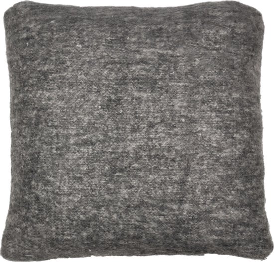 Coussin aspect laine franges gris 45x45cm