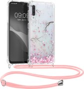 kwmobile telefoonhoesje geschikt voor Samsung Galaxy A50 - Hoesje met telefoonkoord - Back cover voor smartphone - Case in poederroze / donkerbruin / transparant