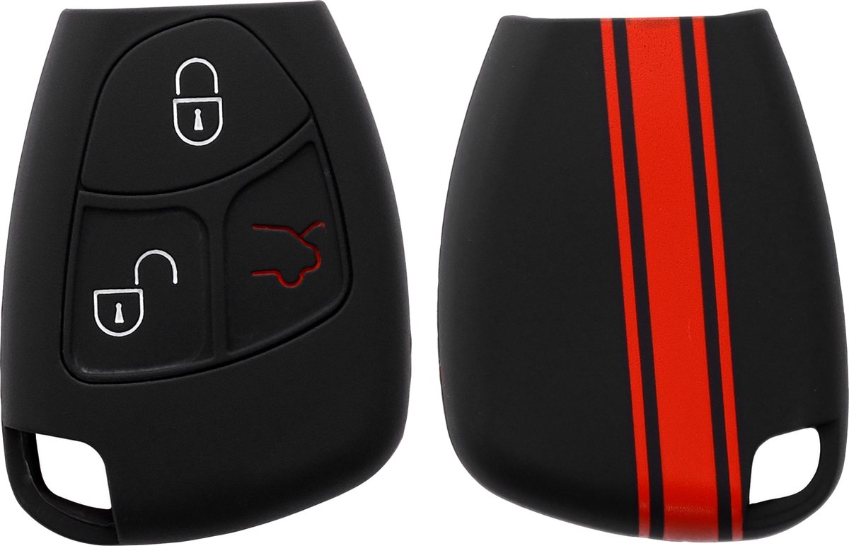 kwmobile autosleutel hoesje geschikt voor Mercedes Benz 2-3-knops autosleutel - Autosleutel behuizing in rood / zwart - Rallystrepen design