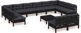 vidaXL-13-delige-Loungeset-met-kussens-massief-grenenhout-zwart