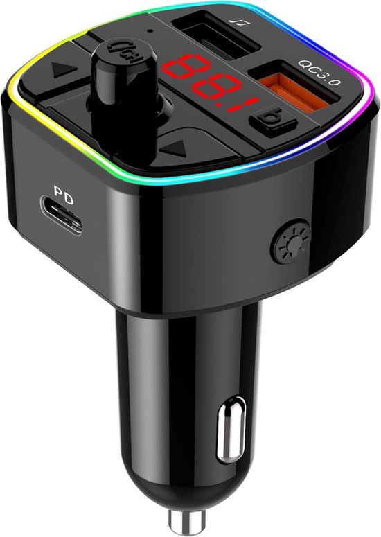 Technaxx FMT1600BT Bluetooth FM Transmitter - Met spraakassistent - USB-C PD 20W - Zwart/RGB