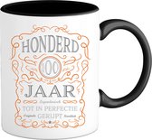 100 Jaar Legendarische Gebrouwen Mok met tekst | Oranje - Zilver | Grappig Verjaardag Beker Cadeau | Bedrukte Mokken | Zwart | 330 ML