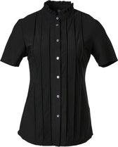 Dames blouse korte mouwen travelstof ruffle kraag zwart | Maat XL