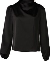 Dames top lm satijnlook met parelknopen - zwart | Maat M