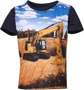 Jongens shirt korte mouwen marine met graafmachine | Maat 92/ 2Y