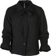 Dames blouse lm kraag met strik - zwart | Maat M