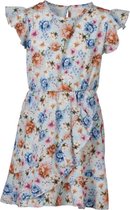 Meisjes jurk bloemenprint kapmouwen - pastel blauw | Maat 128/ 8Y