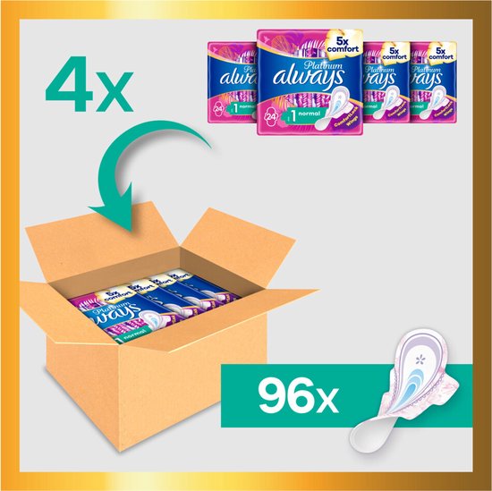 Always Platinum Normal - Maat 1 - Maandverband Met Vleugels - 96 stuks