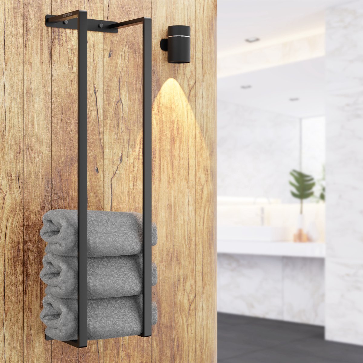 Handdoekrek 95x25x20 - Handdoekstang - Badkamer en Keuken - Industrieel - Mat Zwart - RVS