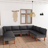 8-delige Loungeset met kussens poly rattan grijs