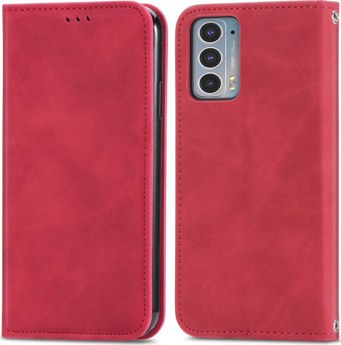 Mobigear Telefoonhoesje geschikt voor Motorola Edge 20 Hoesje | Mobigear Retro Slim Bookcase Portemonnee | Pasjeshouder voor 2 Pasjes | Telefoonhoesje voor Pinpas / OV Kaart / Rijbewijs - Rood