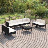 9-delige Loungeset met kussens poly rattan zwart