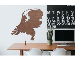 HOUTEN WANDDECORATIE / WOODEN WALL DECORATION - MUURDECORATIE / WALL ART - LANDKAART NEDERLAND / COUNTRY MAP NETHERLANDS - 47 x 48cm - DONKER HOUT / DARK WOOD - WANDFIGUUR - ECHT HOUT - REAL WOOD