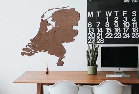 HOUTEN WANDDECORATIE / WOODEN WALL DECORATION - MUURDECORATIE / WALL ART - LANDKAART NEDERLAND / COUNTRY MAP NETHERLANDS - 47 x 48cm - DONKER HOUT / DARK WOOD - WANDFIGUUR - ECHT HOUT - REAL WOOD