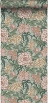 ESTAhome behang vintage bloemen oudroze, groen en okergeel - 139378 - 50 x 900 cm