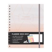 Hobbit - Planner - 2022/2023 - Zachtgrijs/roze/oranje geometrie  - Week per 2 pagina's - Hardcover - Ringband - 23,5x20cm(A5+)